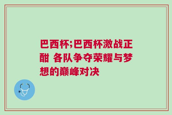 巴西杯;巴西杯激战正酣 各队争夺荣耀与梦想的巅峰对决