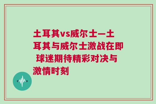 土耳其vs威尔士—土耳其与威尔士激战在即 球迷期待精彩对决与激情时刻