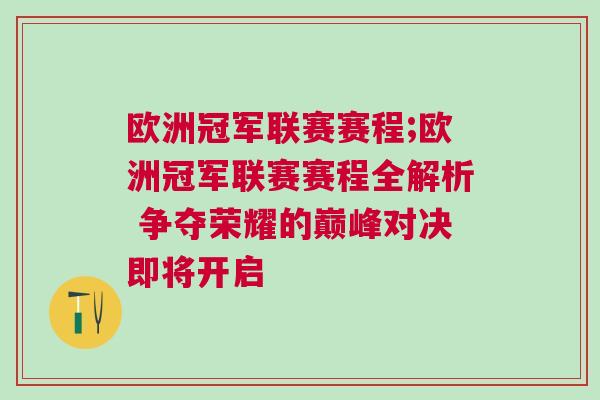 欧洲冠军联赛赛程;欧洲冠军联赛赛程全解析 争夺荣耀的巅峰对决即将开启