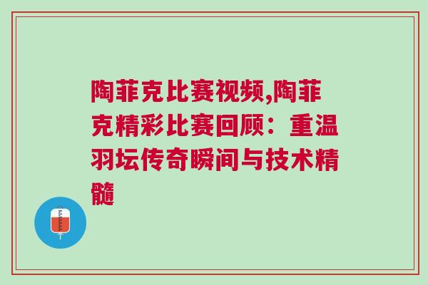 陶菲克比赛视频,陶菲克精彩比赛回顾：重温羽坛传奇瞬间与技术精髓