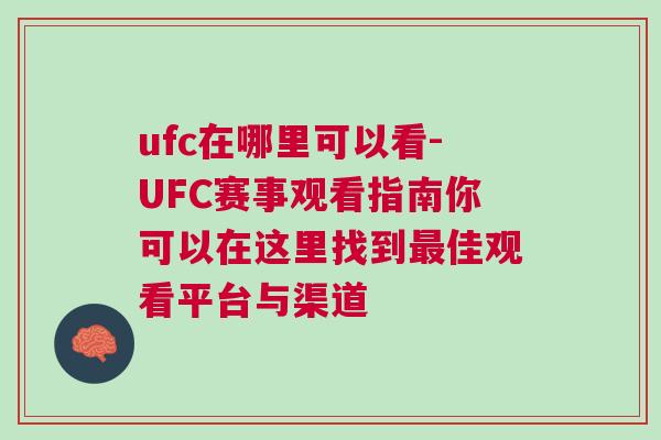 ufc在哪里可以看-UFC赛事观看指南你可以在这里找到最佳观看平台与渠道